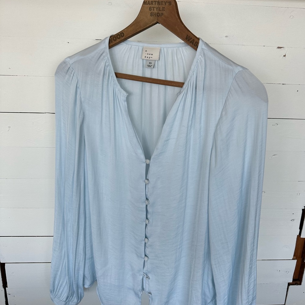Elegant Sky Blue Button-Up Blouse